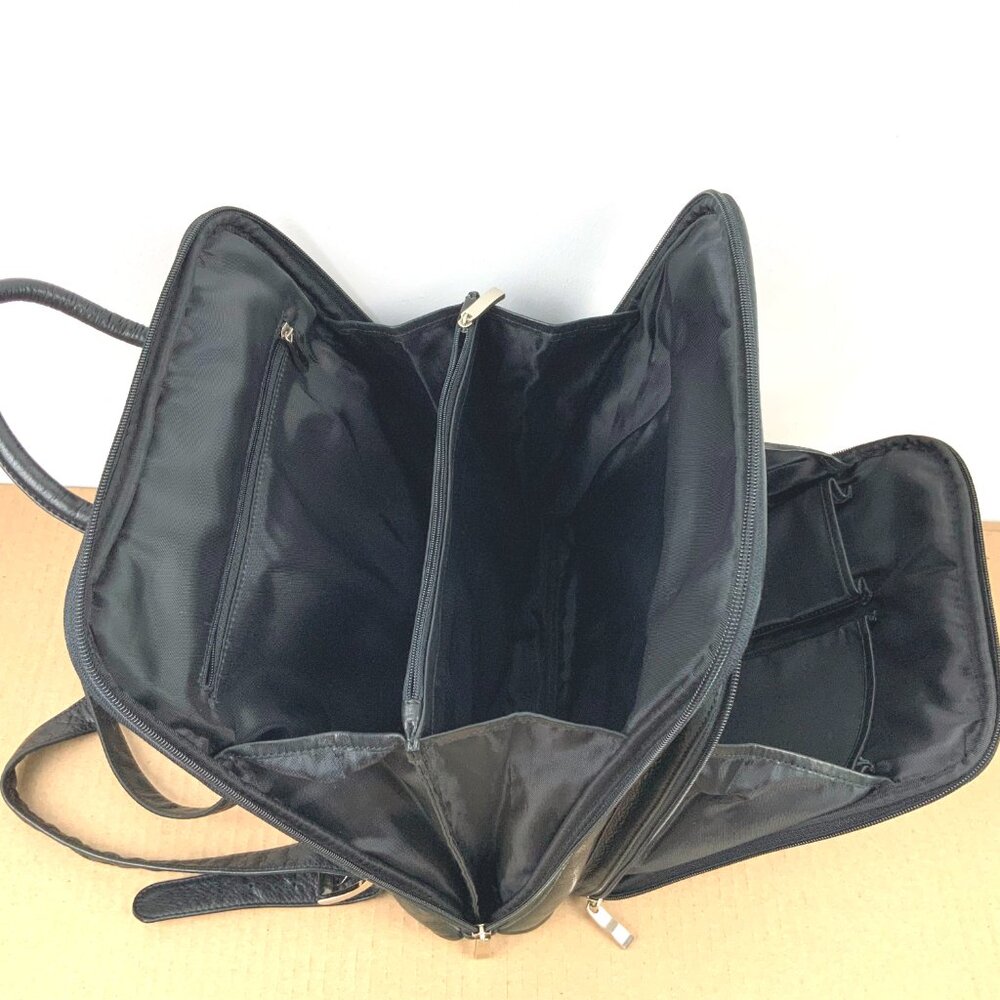 Genuine Leather Medium Black Backpack Organizer Business Travel - Picture 12 of 16